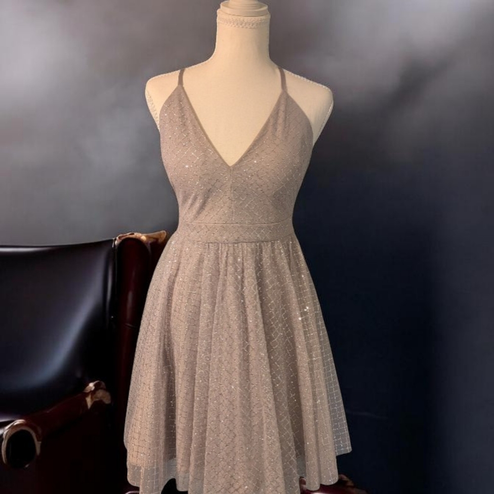 Shimmering Taupe Spaghetti Strap Dress
